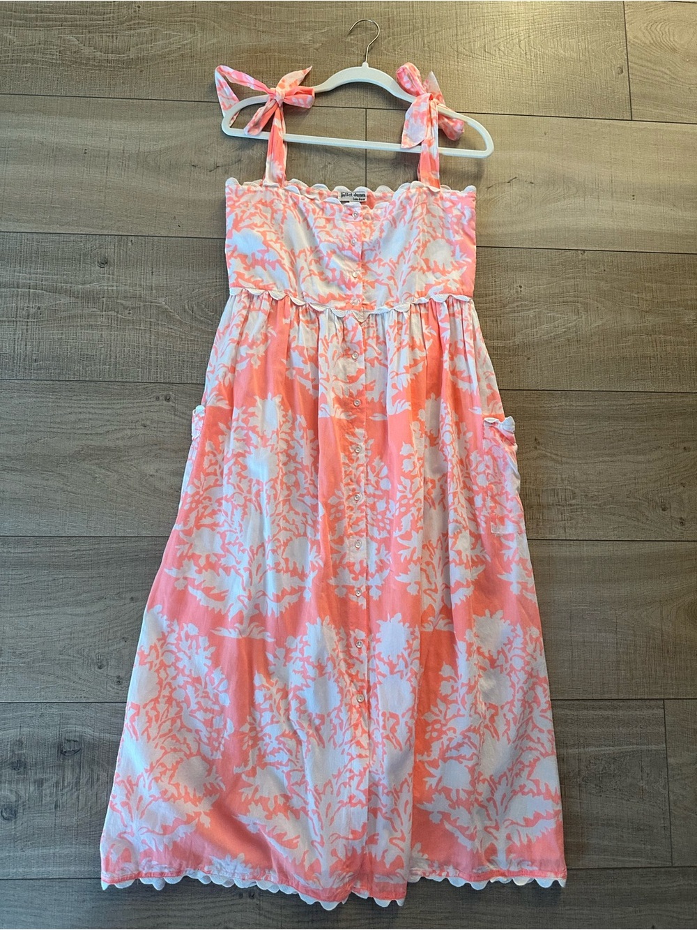 Juliet Dunn Coral Pink and White Floral Tie-Shoulder Dress Size 1 (6)